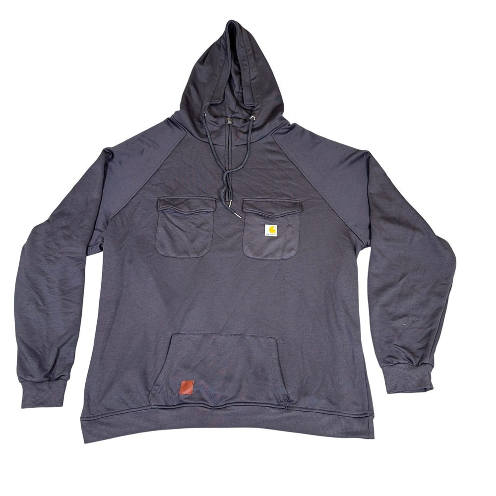 Carhartt Mens Quarter Zip Hoodie Charcoal Gray Workwear Sweatshirt Pockets XXL